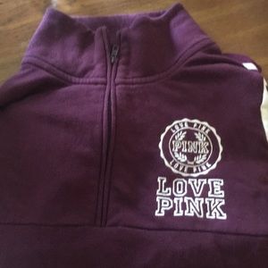 Burgundy pink sweatshirt.